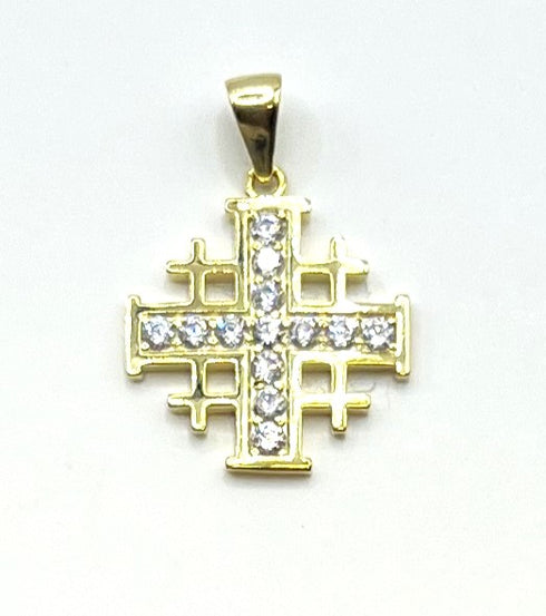 Sterling Silver With Stone Jerusalem Cross Pendant